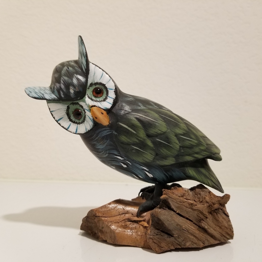 Handmade Wood Owl Figurine, Fork Art Primitive Wooden Owl Farmhouse Decor